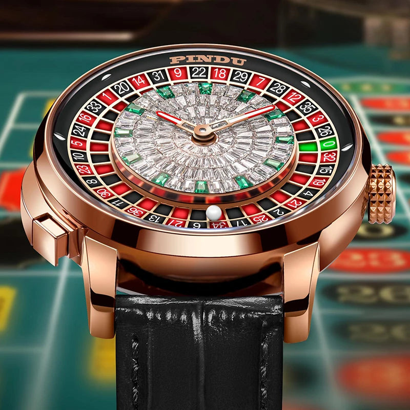 PINDU Design New NH35A Mechanical Watches Men Push Button Turn Russian Roulette Game Sapphire Mirror Diamond Dial Men's Watch Good Vibrations