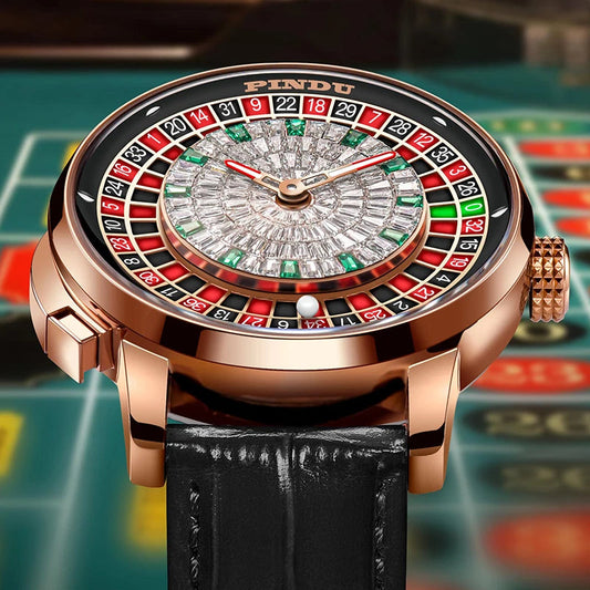 PINDU Design New NH35A Mechanical Watches Men Push Button Turn Russian Roulette Game Sapphire Mirror Diamond Dial Men's Watch Good Vibrations