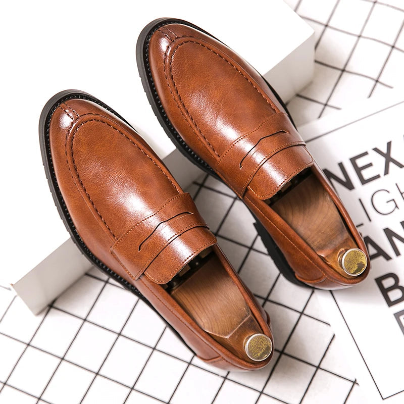 Men's Dress Shoes Trend Leather Formal Loafers Men Classic Casual Business Shoes For Men Party Social Leather Shoes Loafers Male Good Vibrations