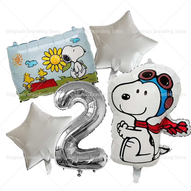 Snoopy Birthday Balloons Set boy girl Number Balloon Suit Foil Ballon Cartoon Birthday Party Supplies Decor Baby Shower Gift Good Vibrations