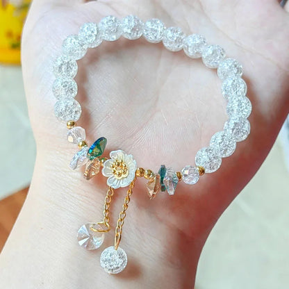 Korean New Sweet Daisy Flower Bracelet For Women Colorful Crystal Beaded Elastic Rope Bracelets Girl Party Wedding Jewelry Gifts Good Vibrations