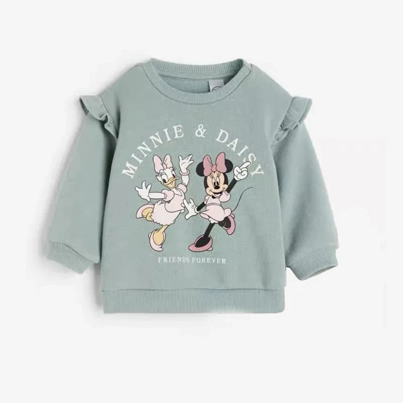 Girls Spring Autumn Clothes Minnie Full Print Sweatshirt+pants 2pcs Casual Sports New Childrens Clothing Good Vibrations