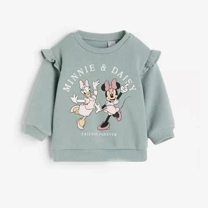 Girls Spring Autumn Clothes Minnie Full Print Sweatshirt+pants 2pcs Casual Sports New Childrens Clothing Good Vibrations