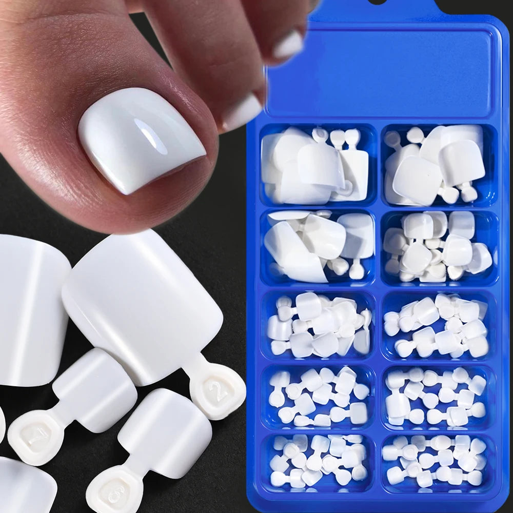 100pcs Fake Toenail Natural White Press On Toe Foot Full Cover Square Nails Art Tips Artificial Acrylic False Nail Manicure Tool Good Vibrations