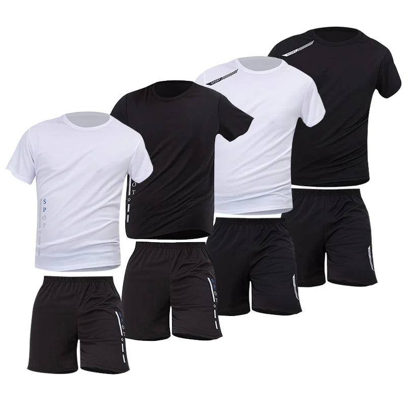 2/4/6 Pcs Plus Size Men's Quick-drying Short-sleeved Shorts Suit Men's Leisure Sports Running Fitness T-shirt Joker Shorts Teen Good Vibrations