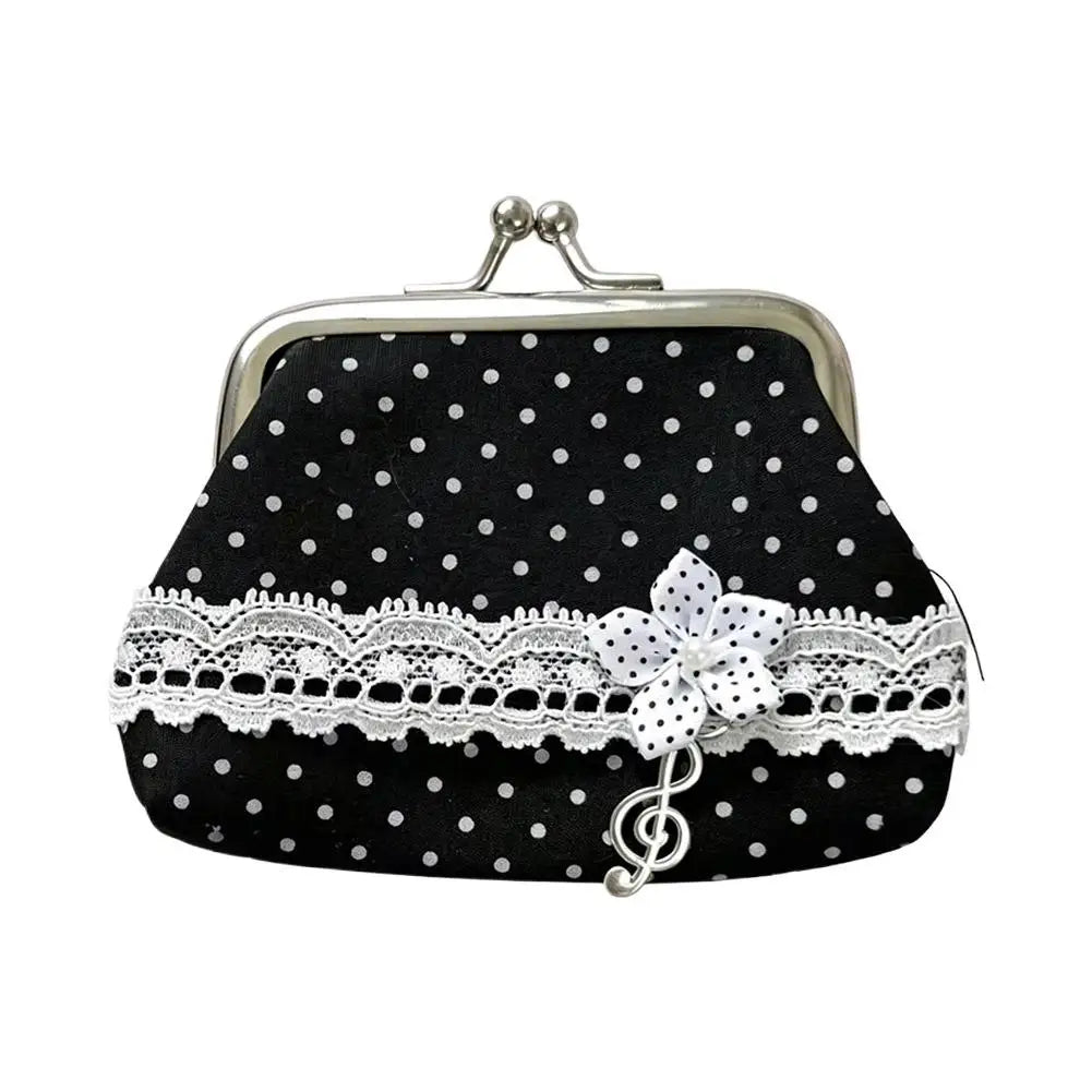 Cute Y2k Coin Purses Lady Small Wallet Wave Dot Handmade Lace Showa Rose Vintage Bag Hanging Pendant Earphone Bag Wallet Good Vibrations