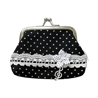 Cute Y2k Coin Purses Lady Small Wallet Wave Dot Handmade Lace Showa Rose Vintage Bag Hanging Pendant Earphone Bag Wallet Good Vibrations