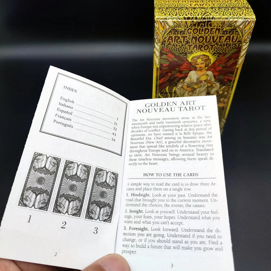 12x7cm Golden Art Nouveau Divination Tarot Cards.tarot Cards for Beginners .English, Spanish, French, Italian and Portuguese. Good Vibrations