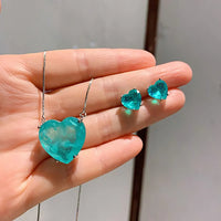 Charms Wedding Jewelry Sets for Girlfriend Vintage Blue Paraiba Tourmaline Heart Ocean Star Pendant Necklace Earrings Statement Good Vibrations