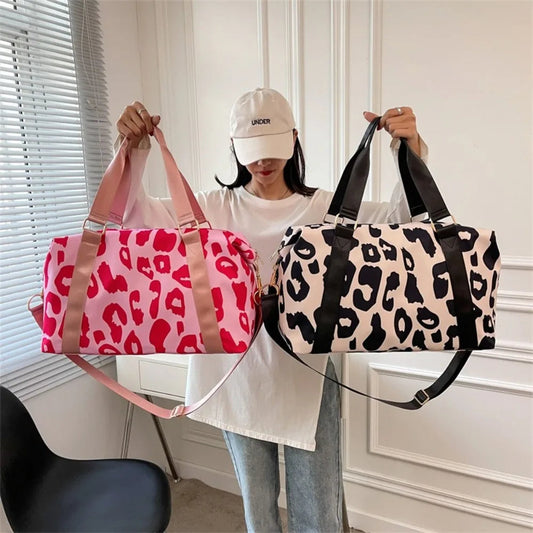 Oxford Leopard Print Duffle Bag Multi-functional Underarm Bag Fitness Shoulder Bag Large Capacity Tote Bag Luggage Handbag Good Vibrations