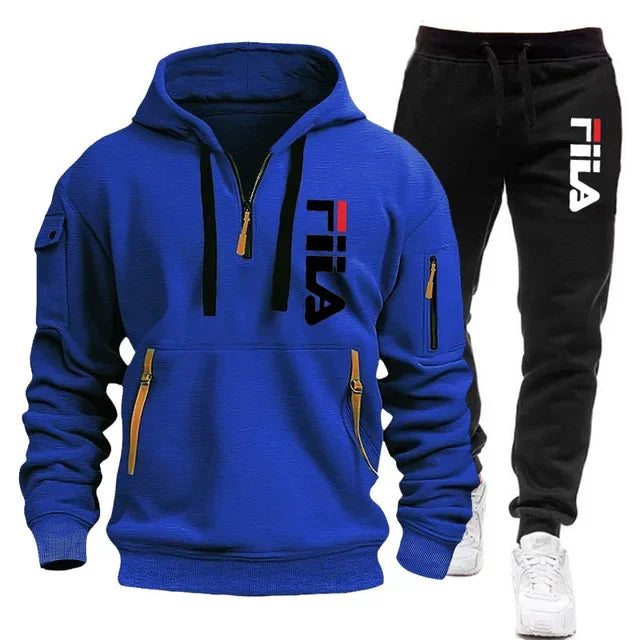 Autumn and Winter 2025 new men's hooded sweatshirt + pants two-piece set, outdoor multi-pocket men's pullover sportswear set Good Vibrations