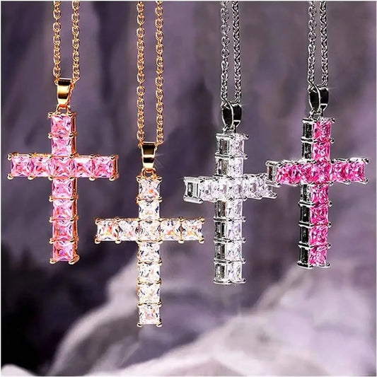 New Fashion Necklaces Female Pendants Gold Multi Color Crystal Jesus Cross Pendant For Women Necklace Party Leisure Time Jewelry Good Vibrations