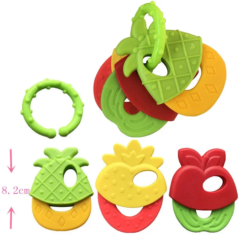 Newborn Baby Chews Food Grade Teethers Training Bed Toy Silicone for Baby Fruit Item Feeding Infant Things Molars Rattle Good Vibrations