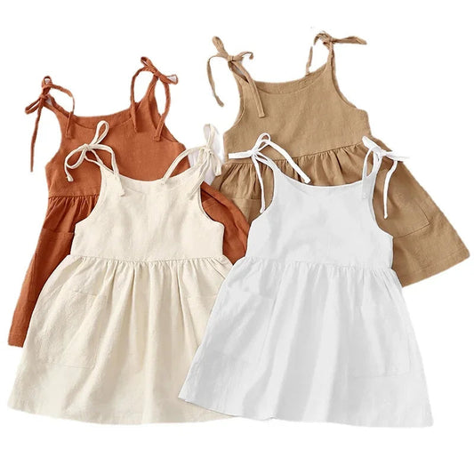 Summer Toddler Girl Dress Solid Cotton Sleeveless Children Dress Kids Sundress Slip Dress Fashion Girls Clothing Good Vibrations