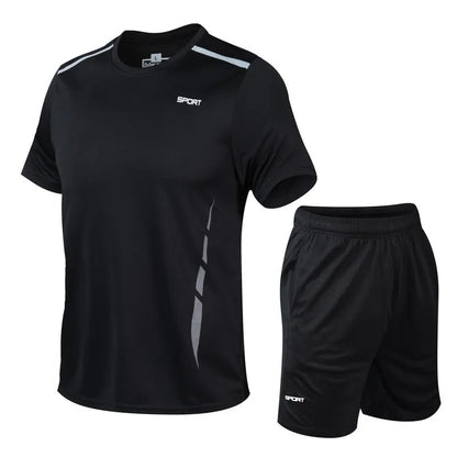 CHRLCK Men's Quick Drying Running Sets Breathable Hiking Fishing T-Shirt Short Soft Elasticity Gym Fitness Suits Outdoor Sports Good Vibrations