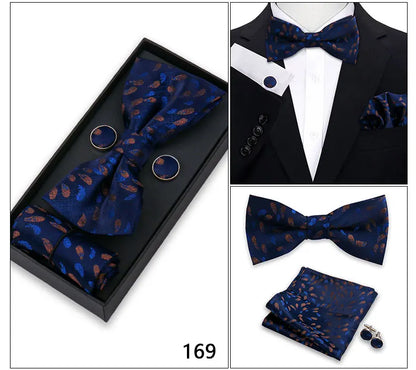 Bowtie For Men Set Gift Box Business Gift Fashion Bow Tie Pocket Square Cufflinks Set Bowtie 3pcs For Wedding Hanky Cravata Neck