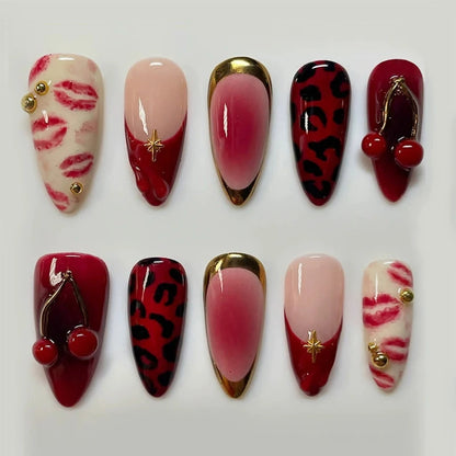 24Pcs False Nails Spicy Girl Silver Bow with Diamond Fake Nails with Glue Almond Press on Nails Black Cool Y2k Almond Nail Set Good Vibrations