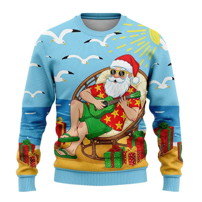 Funny Santa Claus Graphic Ugly Christmas Sweater Fashion Autumn Streetwear 3D Printed Sweatshirts Loose Breathable Pullovers Good Vibrations