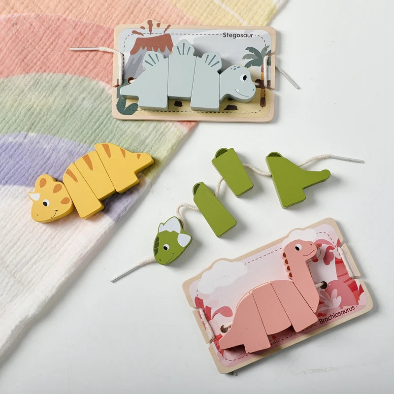 Wooden Animal Threading Toy Baby Finger Fine Sports Toy Cartoon Dinosaur Puzzle Kid Montessori Educational Toy Gift For Children Good Vibrations