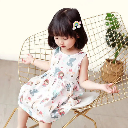 Girl Dress 100% Cotton Kids Summer Clothes Children Flower Dresses Sleeveless Cloth Princess Girls Party Fashion Outfit Clothing Good Vibrations