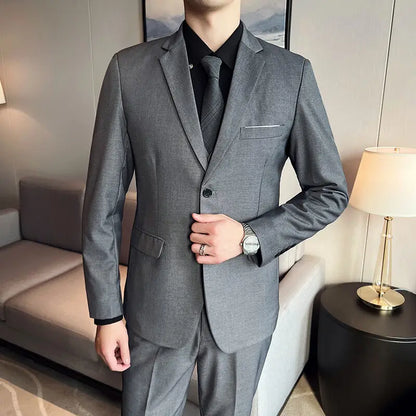 Suit (suit +Vest+Pants) Formal Business Men Four Seasons Professional Fashion Gentleman Solid Color Outdoor British Style Suit