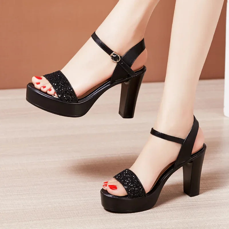 8 10 13cm Small Size 32-43 Bling Silver Wedding Shoes Bride Platform Sandals Summer 2025 Block High Heels Sandals Party Model Good Vibrations