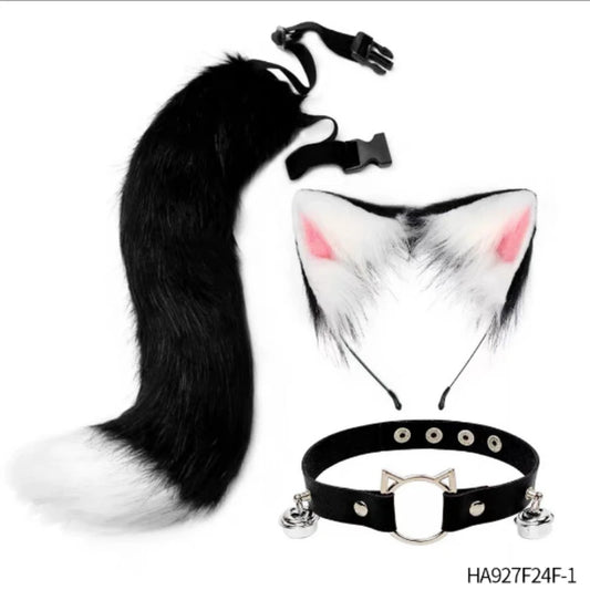 Halloween cosplay costumes contain a furry three-piece set of cat ears and tail neck decorations for party dress-ups Good Vibrations