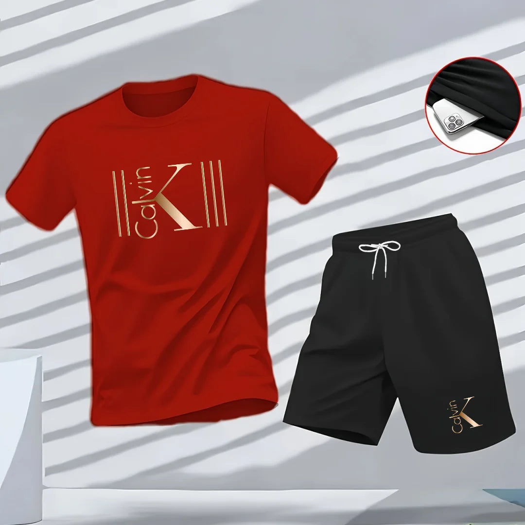 2025 Men's Breathable Sports Pattern Printed T-Shirt Casual Fashion Short-Sleeved T-Shirt Summer Streetwear Top Two-Piece Set Good Vibrations