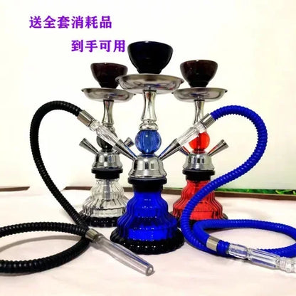 Bar KTV large smoke fruit flavor hookah set with glass material, multicolored hoses, suitable for various groups.