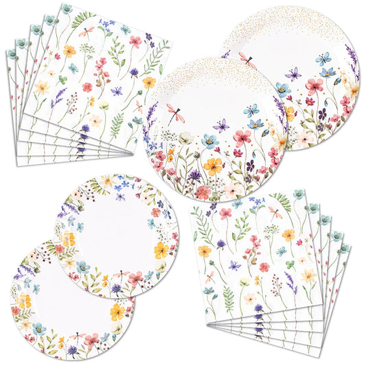 Wildflower Party Supplies Paper Plates and Napkins Disposable Flower Pattern Floral Baby Shower Birthday Tableware Decorations Good Vibrations