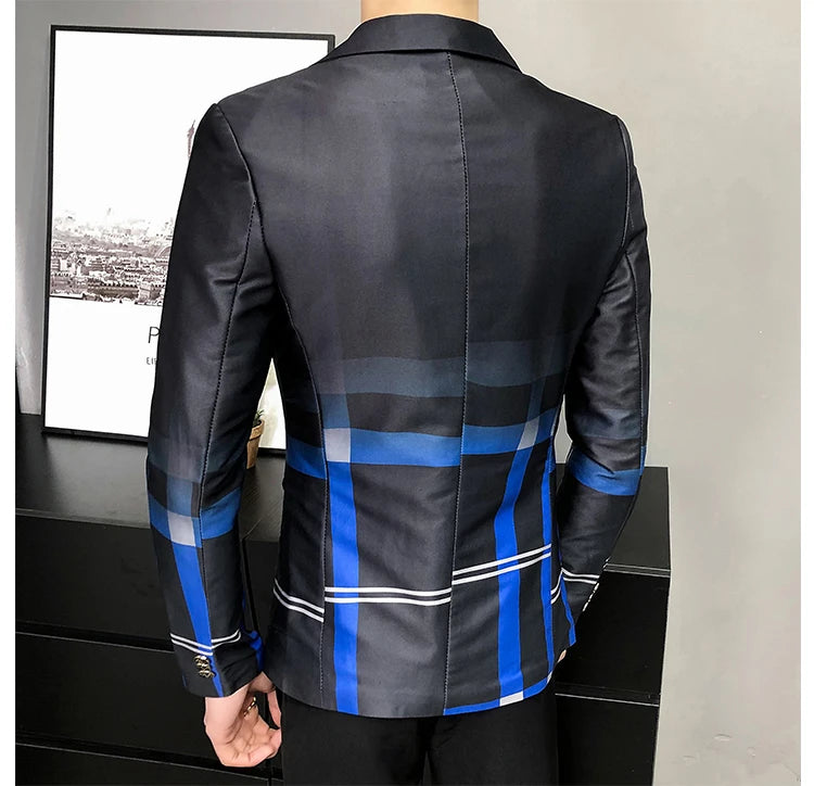 Blazer Men Boutique Fashion Plaid Men's Slim Casual Suit Jacket Male Ball Social Blazer Suit Coat Host Clothing Good Vibrations
