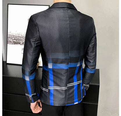 Blazer Men Boutique Fashion Plaid Men's Slim Casual Suit Jacket Male Ball Social Blazer Suit Coat Host Clothing Good Vibrations