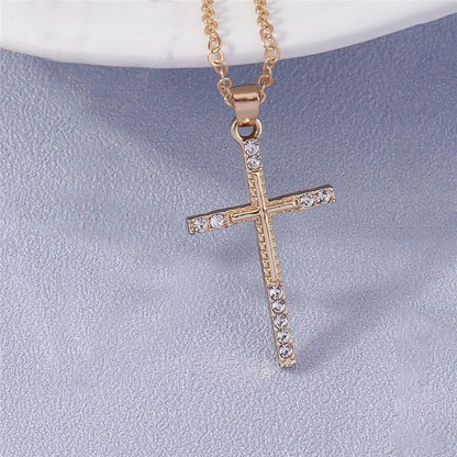 Fashion Cross Necklace for Women Men Gold Silver Color Dazzling Crystal Jesus Crucifix Necklace Christian Jewelry Wholesale Good Vibrations