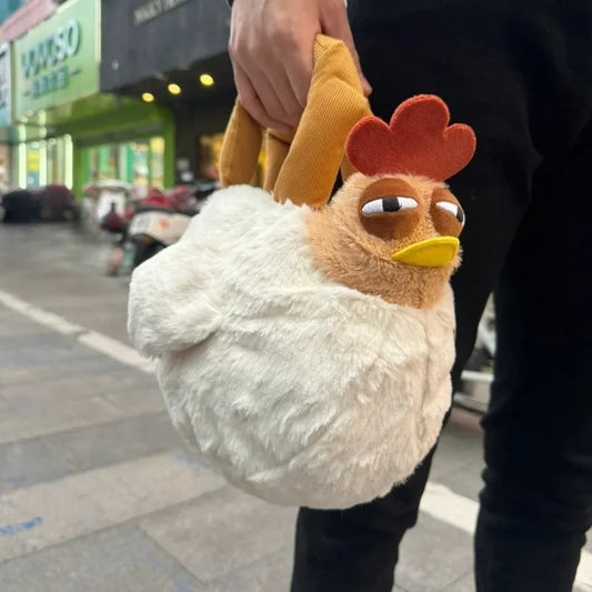 Fur Chicken Plush Bag Ugly Hen Shape Handbag Funny Kawaii Chicken Pendant Keychain Doll Satchel Purse for Women Birthday Gifts Good Vibrations