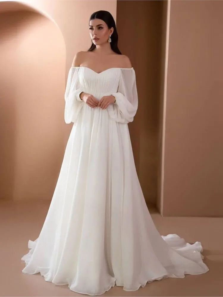 Dresses For Woman Elegant vestidos Solid Color Slim Robe Evening Dress Sexy One Line Neck Simple Style Long Sleeves Simple Style Good Vibrations