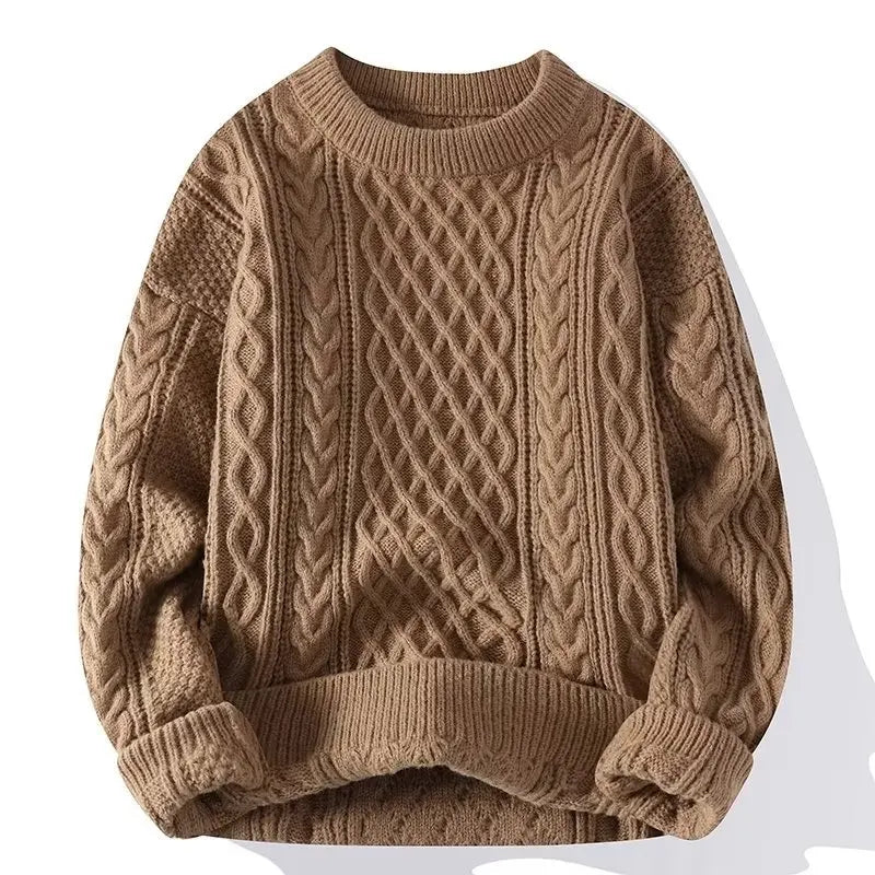 Thickening Winter Men's Round Neck Thickened Sweater Knitted Pullover Solid Color Long Sleeved Casual Daily Warm Coat Good Vibrations