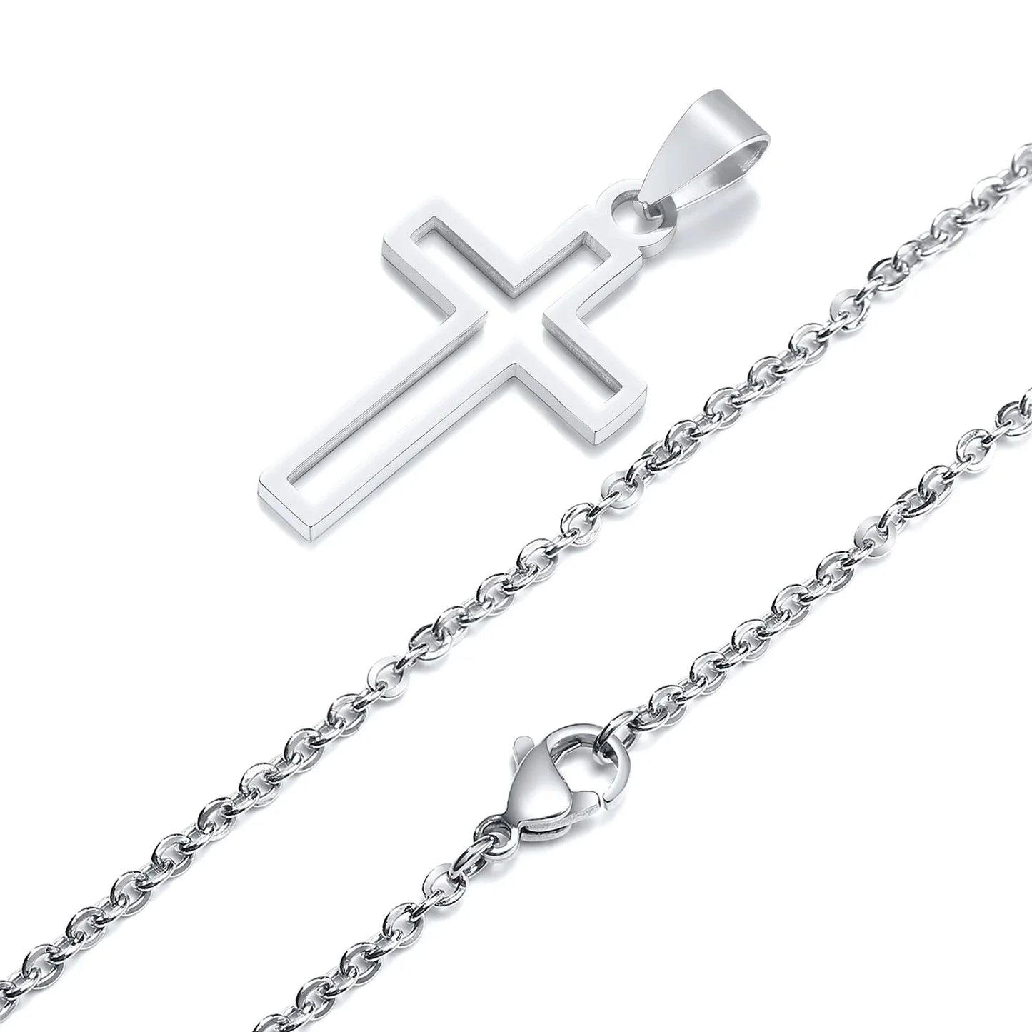 Casual Hollow Cross Necklaces for Men Boys,Waterproof Stainless Steel Cross Pendant Necklace,Religious Faith Prayer Jewelry Gift Good Vibrations