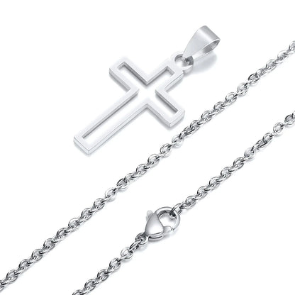 Casual Hollow Cross Necklaces for Men Boys,Waterproof Stainless Steel Cross Pendant Necklace,Religious Faith Prayer Jewelry Gift Good Vibrations