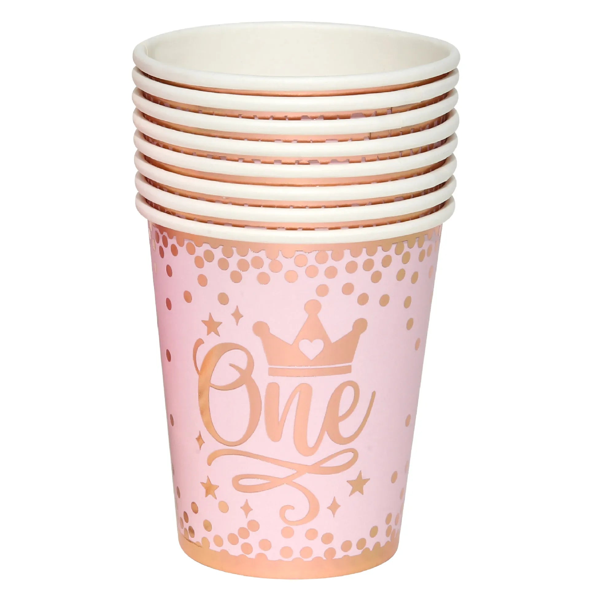8Guests Pink One Year Old Birthday Disposable Tableware Crown Plates Cups Napkins Girls Princess Happy One 1st Birthday Party Good Vibrations