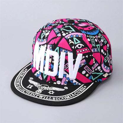 Floral Hip-hop Baseball Cap Boys Girls Embroidered Letters Flat Brim Sunshade Cap Street Hats For Parent-child Good Vibrations