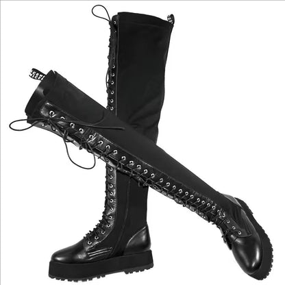 Thigh High Platform Pumps US 12 Shoes Women Plus Size 50 49 Black Patent Leather Over The Knee High Boots Big Size 48 47 Shoes Good Vibrations