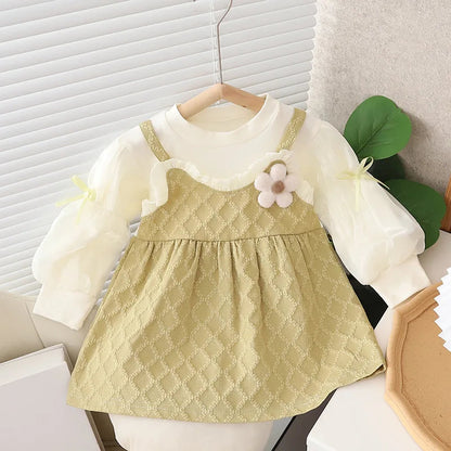 Baby Girls Dress Sweet Pink Bow Dress For Girls Long Puff Sleeve Flower Princess Dresses Spring Autumn Children's Clothing Good Vibrations
