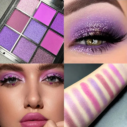 Luxurious Purple Eyeshadow Palette 9 Color Matte and Shimmering violet Eye Makeup for Creating Smoky or Natural Looks Cosmetic Good Vibrations