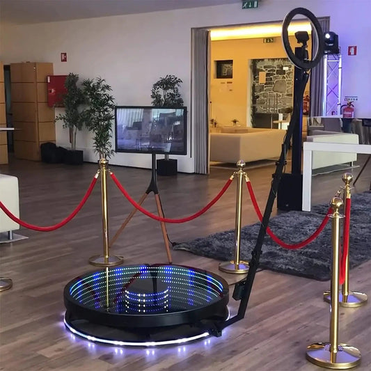 360 Photo Booth Machine Portable Free Custom Logo Automatic Glass 360 Video Booth with Flight Case for Party Events Wedding Good Vibrations