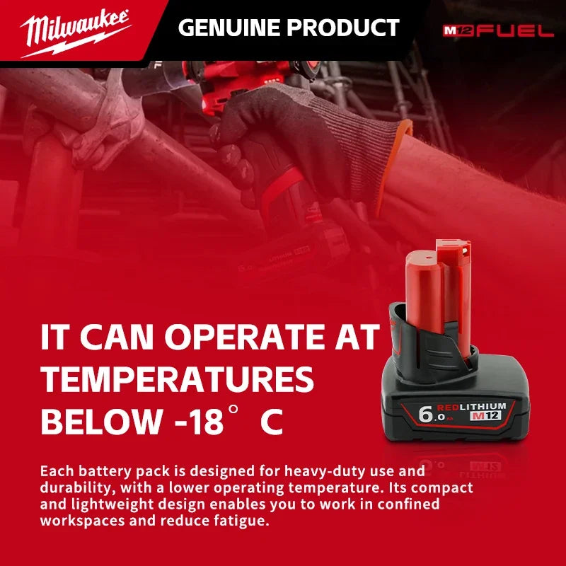 Milwaukee 12V Battery, Comes with Packaging Color Box  12V Battery M12B6 6000mAh  Rechargeable tool battery M12 Hot Promotion Good Vibrations