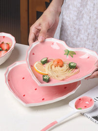 3pcs Strawberry Bowl Spoon Plate set beautiful girl heart bowl salad bowl dessert household Ceramic tableware Good Vibrations