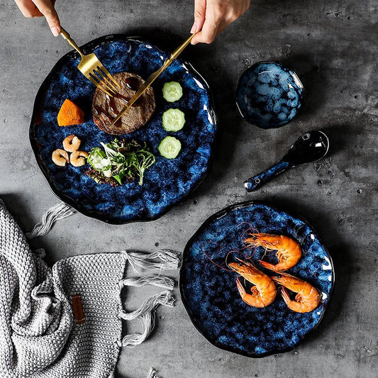 Creative Kiln-Change Bowl and Plate Tableware Home Retro Ceramic Tableware Hotel Dish Plate Rice Bowl Set Home Fish Plate Good Vibrations
