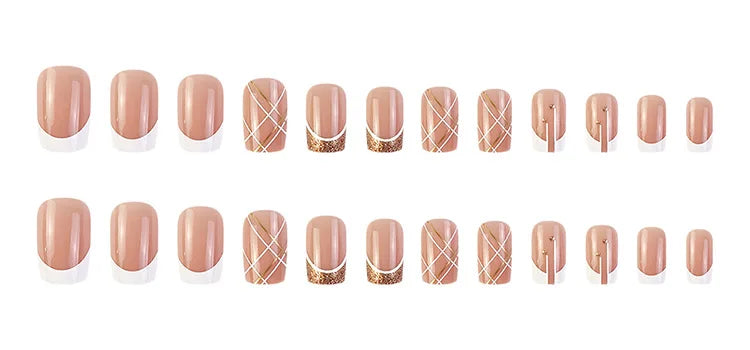 24Pcs Short Square Coffin False Nails Square Fake Nails with Glue French Glitter Wearable Acrylic Nails Set Press on Nail Tips Good Vibrations