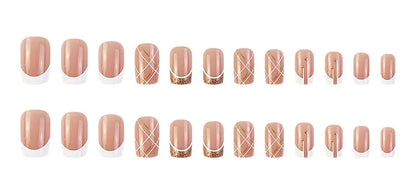 24Pcs Short Square Coffin False Nails Square Fake Nails with Glue French Glitter Wearable Acrylic Nails Set Press on Nail Tips Good Vibrations