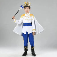7 Pieces Boys King Carnival Costume Medieval Royal Prince Full Set Outfits for Halloween Birthday Party Fancy Dress Up Good Vibrations